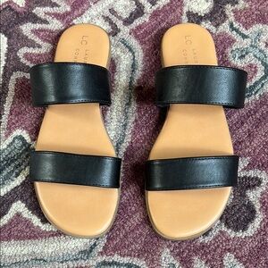 LC Lauren Conrad Black and Tan Minimalist Sandals